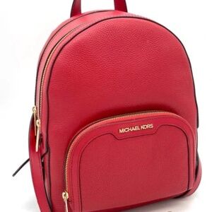 Michael Kors Jaycee Medium Backpack Pebbeled Leather in Bright Red